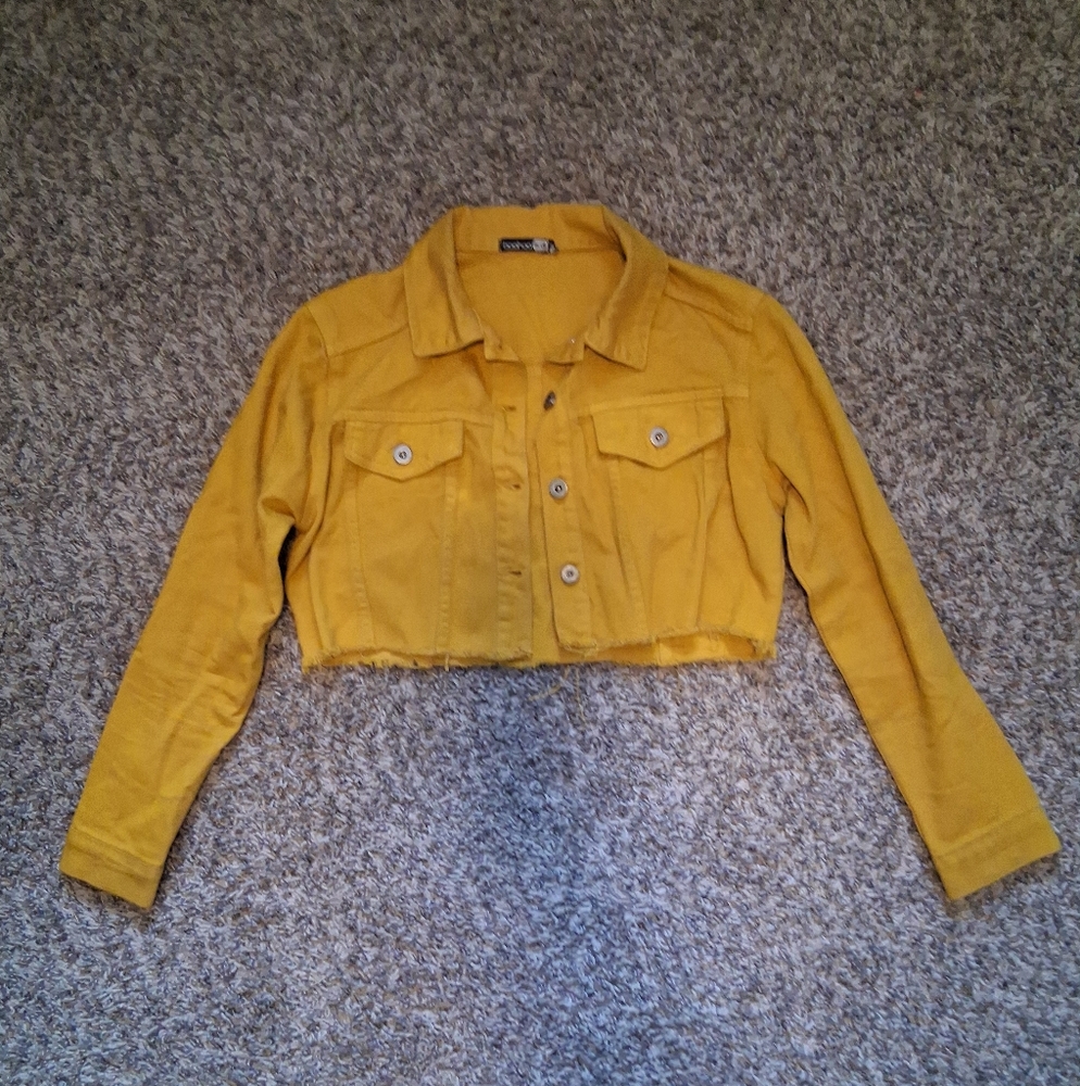 Yellow Cropped Denim Jacket
